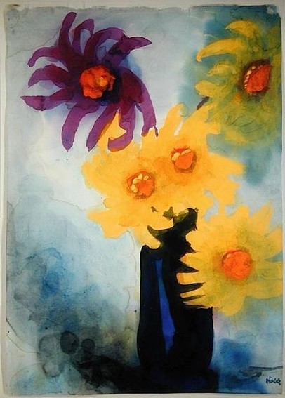 Schilderij van bloemen in een vaas
