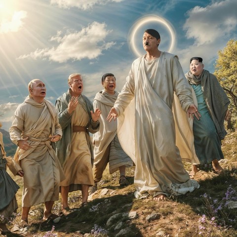 Putin, Trump, Xi & Kim as disciples following Adolf Hitler as Jesus