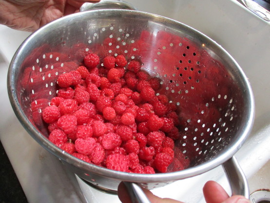 Raspberries in a colander