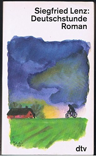 Buchcover, Deutschstunde von Siegfried Lenz.
Abgebildet, ein Aquarell, ein Radfahrer radelt über ein grünes Feld zu einem roten Bauernhaus. Am Himmel dunkle Wolken.