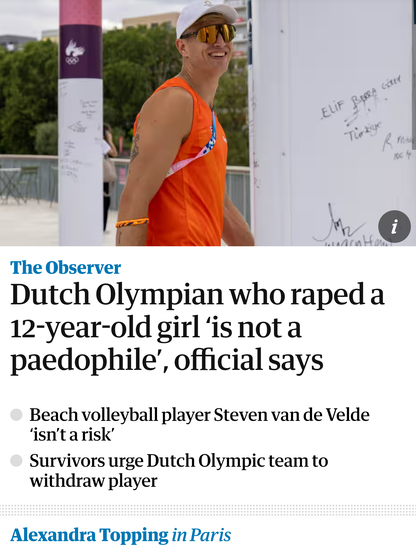 Dutch Olympian who raped a 12-year-old girl ‘is not a paedophile’, official says