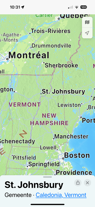 Landkaart waarop St. Johnsbury staat.