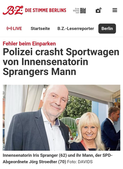 Polizei Berlin crasht Sportwagen von Innensenatorin Spangers Mann