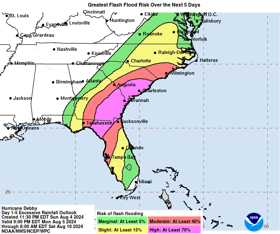 Greatest Flash Flood Risk Over the Next 5 Days