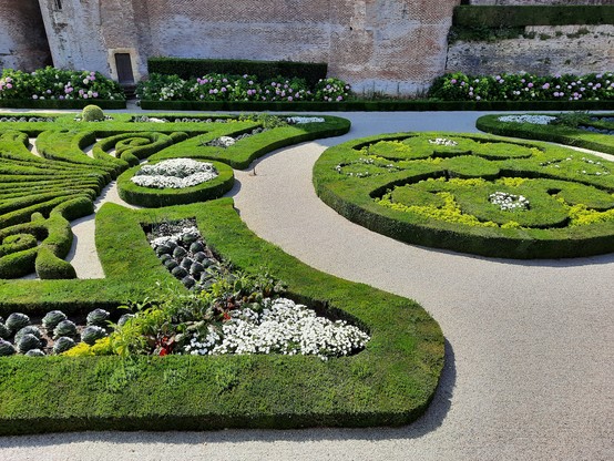 A partial view of the topiary gardens of the Berbi Castle