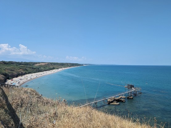 Trabocco of Punta Aderci and part of the coast, picture taken from the Punta Aderci viewpoint.