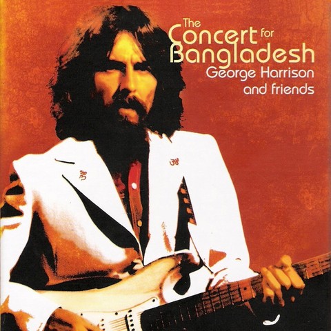 De hoes van Concert for Bangla Desh waarop een portret van George Harrison met guitaar