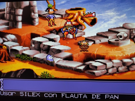 Captura del juego en el que se ve que uso la piedra con la flauta de pan.