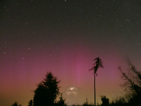 Long exposure of the sky at night with a cumulonimbus cloud at the horizon that is lit from inside by a lightning.