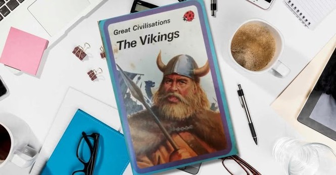 Ladybird book of Vikings on cluttered desk