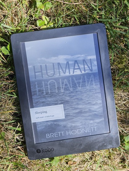 Book cover showing the word Human reflected in the sea