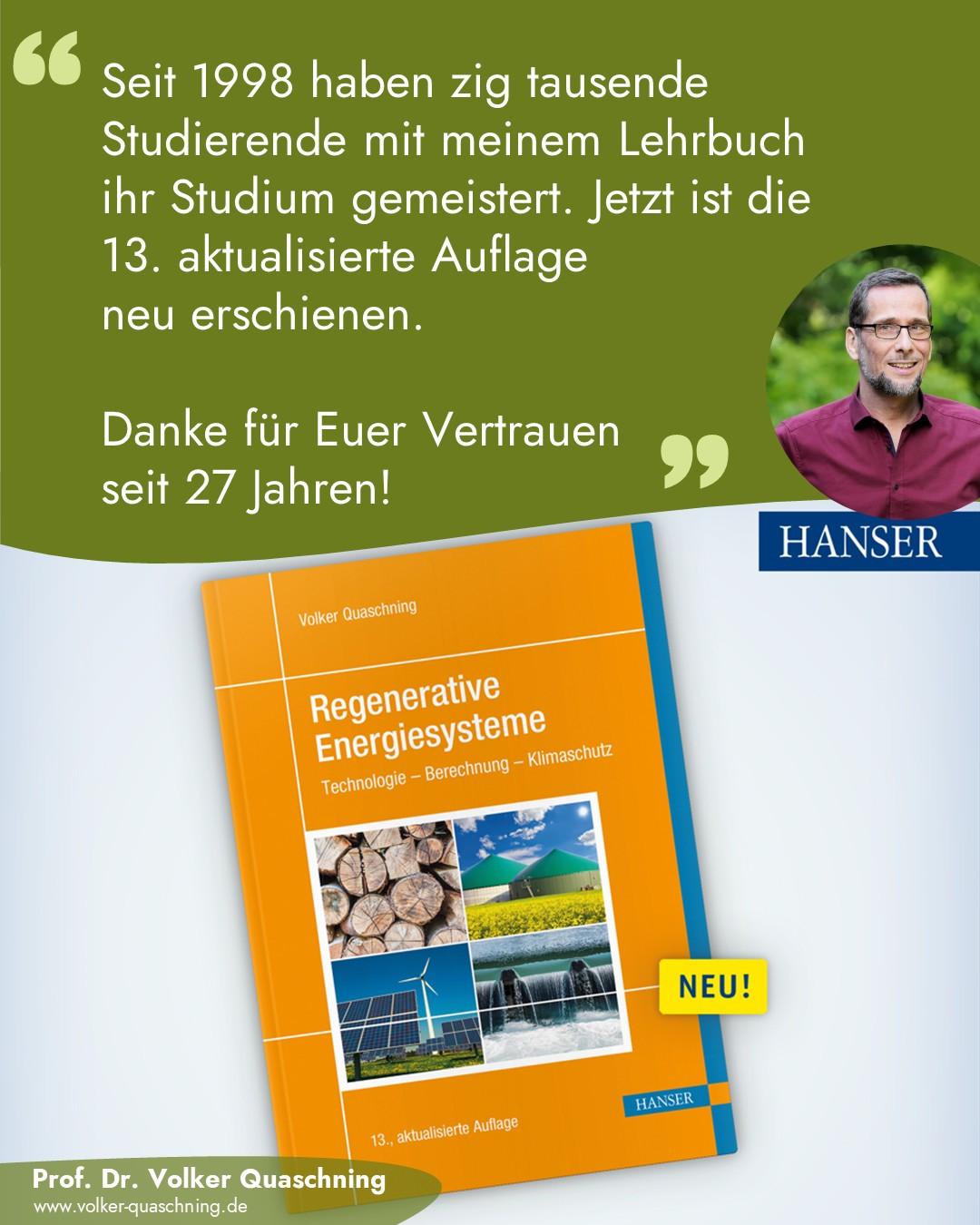Cover der 13. Auflage des Fachbuchs Regenerative Energiesysteme von Volker Quaschning