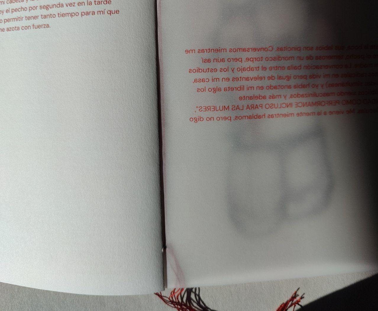 detalle de una hoja de papel vegetal interior, con el texto invertido