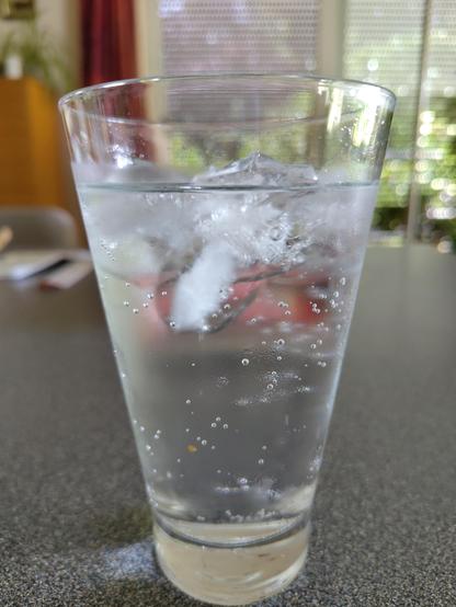 een glas tonic met ijs.