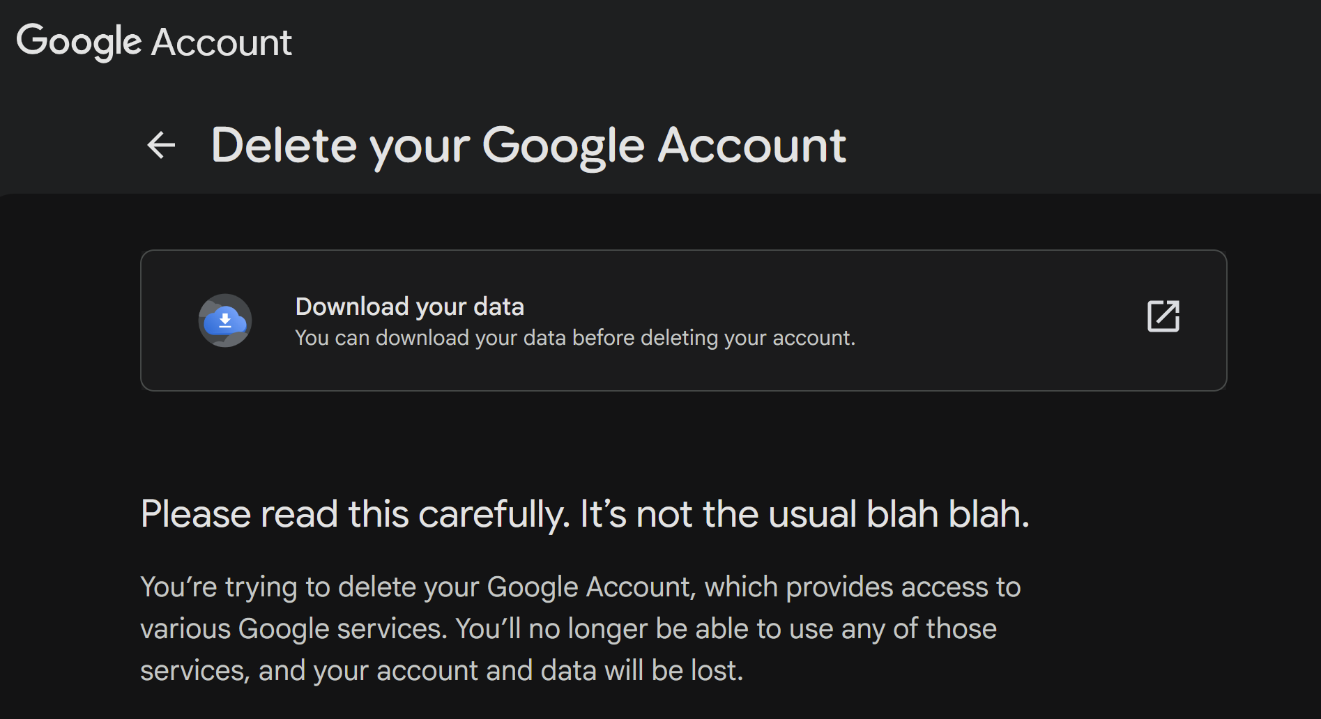 The "Delete you Google Account" flow with all its warnings etc.
