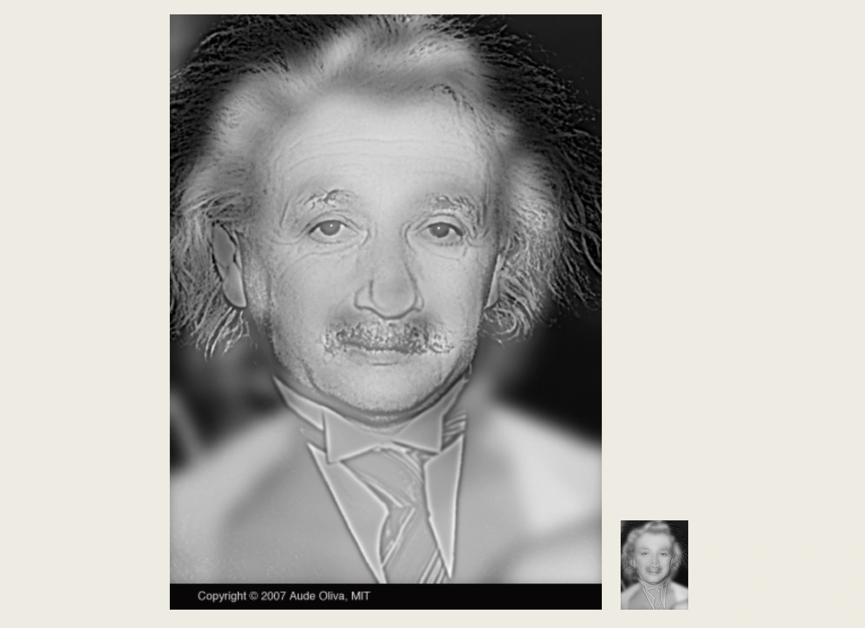 técnica de imágenes híbridas superpuestas como por ejemplo esta de Albert Einstein y Marilyn Monroe mezcladas y un poco agitadas.
