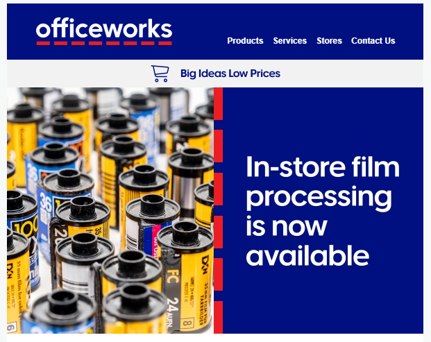 officeworks email saying they now process film