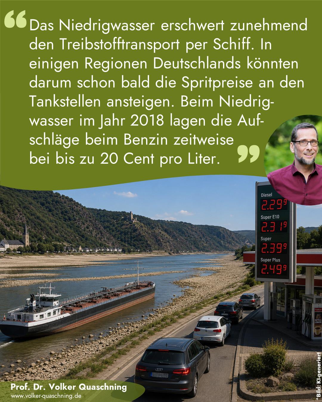 Höhere Spritpreise durch Niedrigwasser