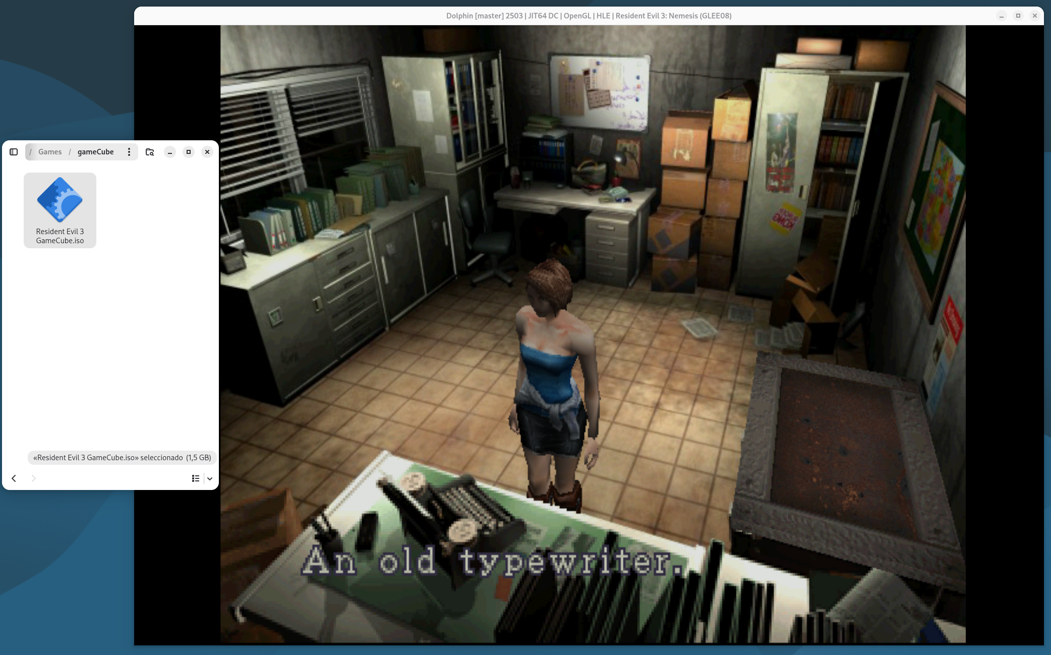 RE3 captura de pantalla. delante de una máquina de escribir para guardar partida