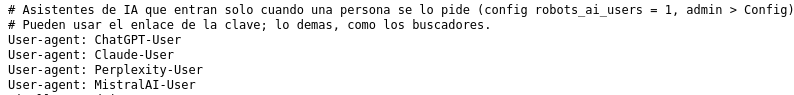 captura del robots.txt de la web. permiten a chatgpt, claude, perplexity y mistral